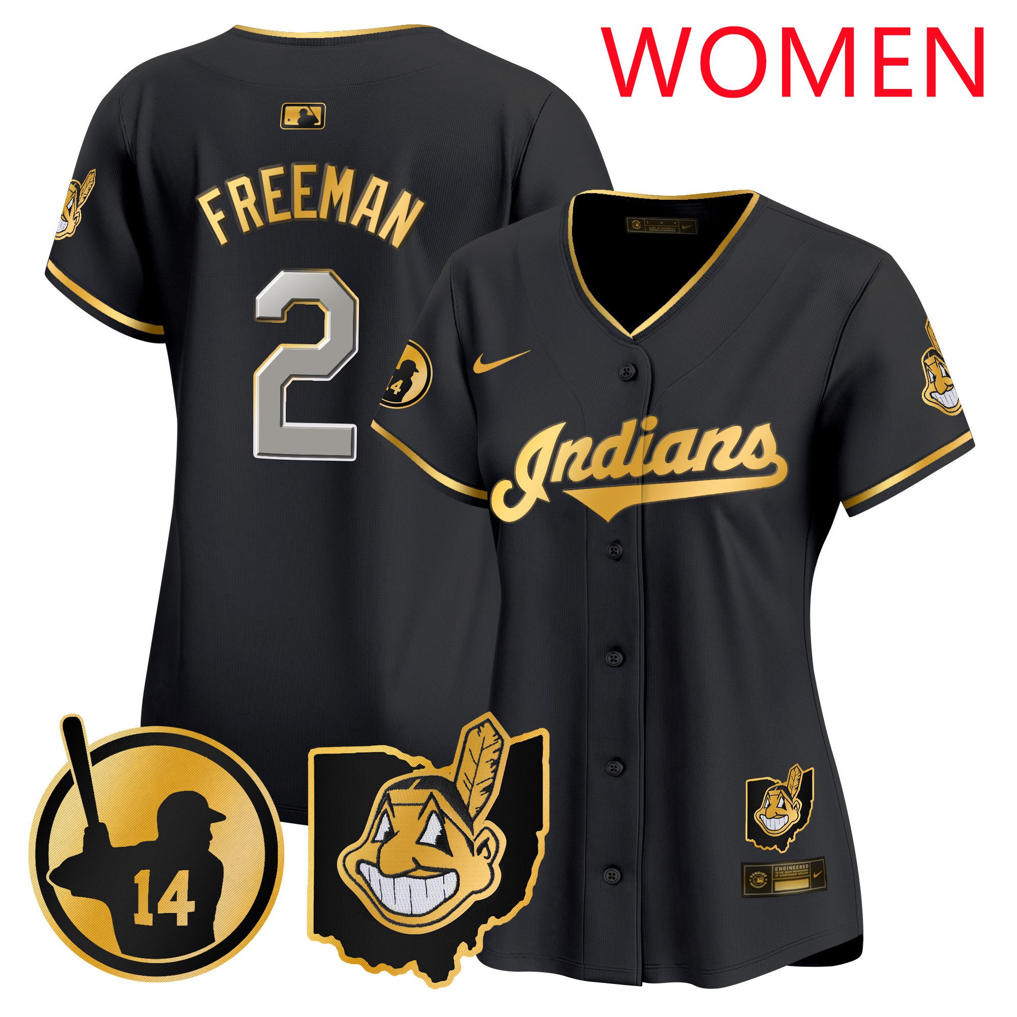 Women Cleveland Indians #2 Freeman Black Nike 2025 Patch Vapor Premier Limited MLB Jersey